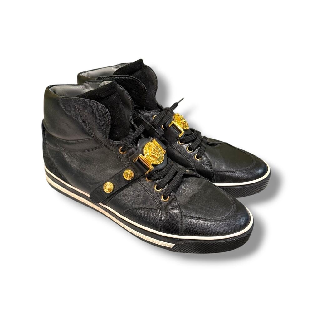 Versace Men’s Leather High-Top Medusa Strap Sneakers | Size 44EU (11US)